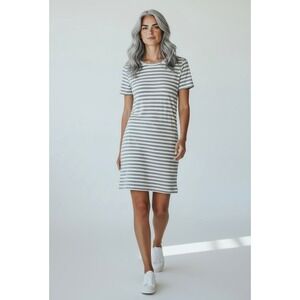 BB Dakota Steve Madden Grey White Striped Tie Back T-Shirt Dress Womens Size S